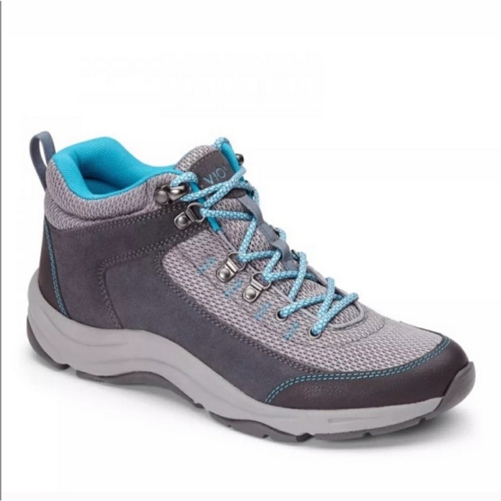 Vionic Cypress Hiking Boots Lace Up Gray Blue Sturdy